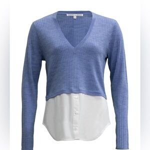 Veronica Beard Light Blue Ribbed V-Neck Sweater